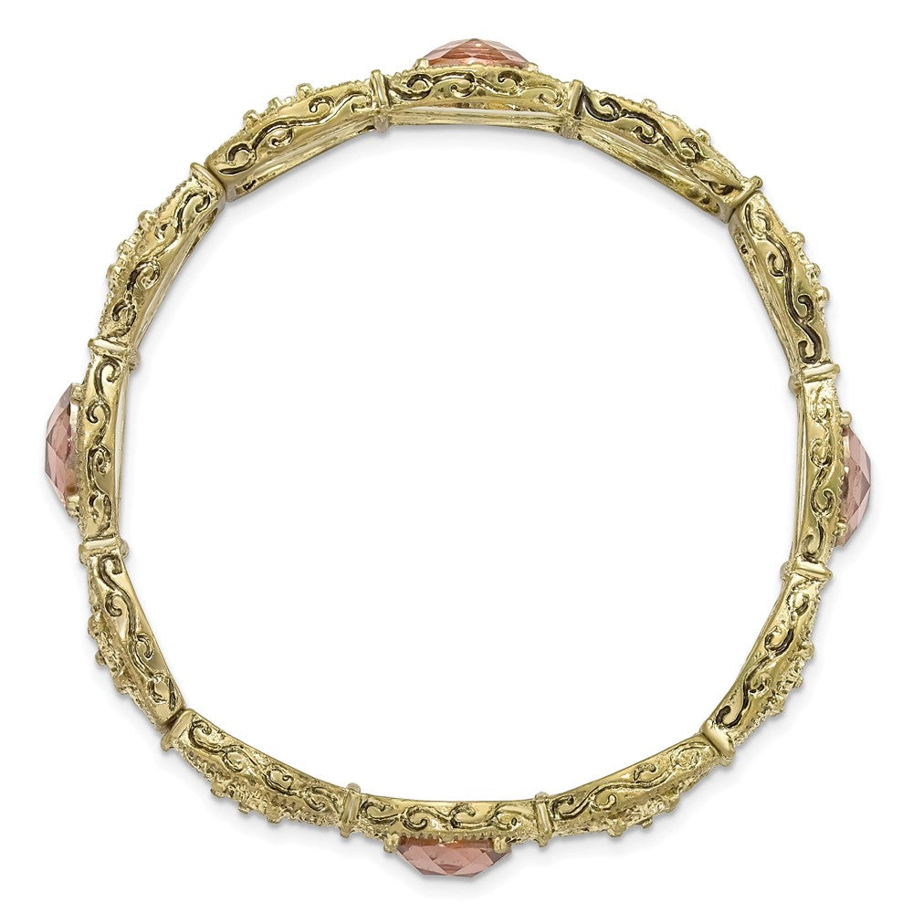 Mode 1928 Schmuck Messingfarben Filigran Glieder und Facettiert Lila Acrylic Steine Dehnbar Armband