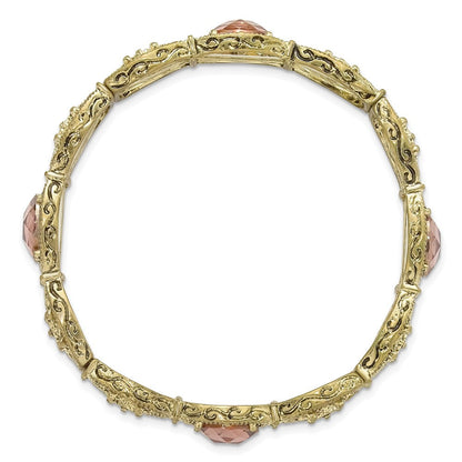 Mode 1928 Schmuck Messingfarben Filigran Glieder und Facettiert Lila Acrylic Steine Dehnbar Armband