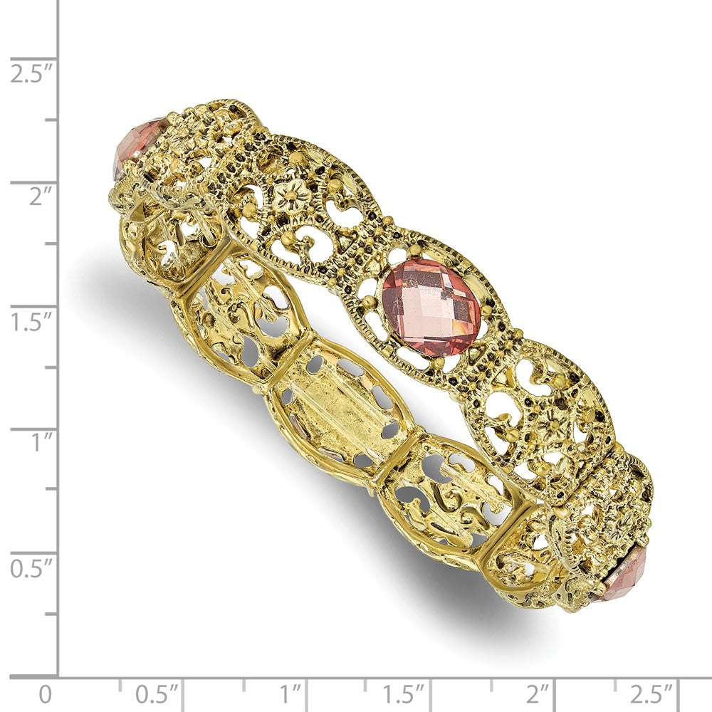 Mode 1928 Schmuck Messingfarben Filigran Glieder und Facettiert Lila Acrylic Steine Dehnbar Armband