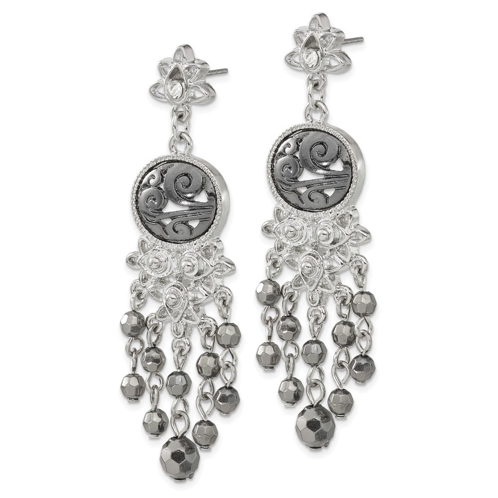 Mode 1928 Schmuck Silberfarben & Schwarz-beschichtet Filigran Klar und Hematite Facettiert Acrylic Perlen Lang Hängend Ohrstecker