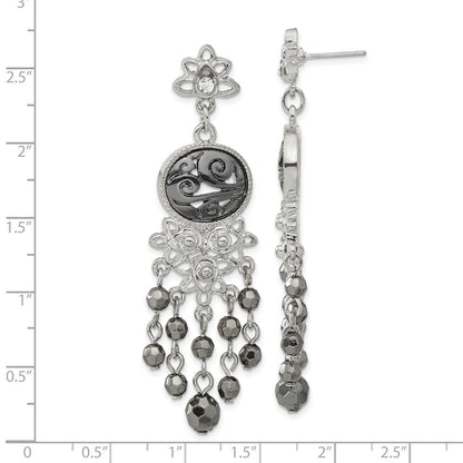 Mode 1928 Schmuck Silberfarben & Schwarz-beschichtet Filigran Klar und Hematite Facettiert Acrylic Perlen Lang Hängend Ohrstecker