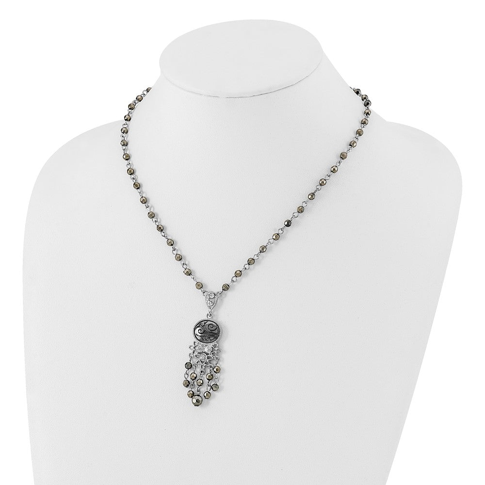 Mode 1928 Schmuck Silberfarben und Schwarz-beschichtet Filigran Klar Hematite Facettiert Acrylic Perlen 16 Zoll Halskette mit 3 Verlängerung