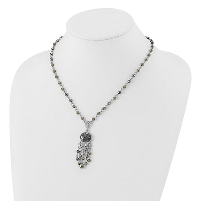 Mode 1928 Schmuck Silberfarben und Schwarz-beschichtet Filigran Klar Hematite Facettiert Acrylic Perlen 16 Zoll Halskette mit 3 Verlängerung