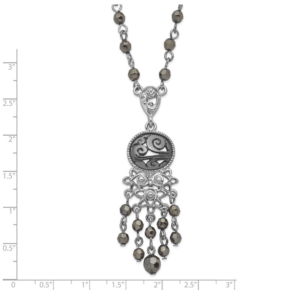 Mode 1928 Schmuck Silberfarben und Schwarz-beschichtet Filigran Klar Hematite Facettiert Acrylic Perlen 16 Zoll Halskette mit 3 Verlängerung