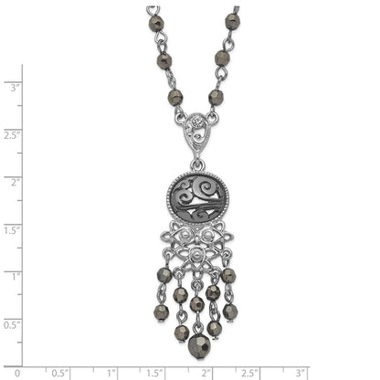 Mode 1928 Schmuck Silberfarben und Schwarz-beschichtet Filigran Klar Hematite Facettiert Acrylic Perlen 16 Zoll Halskette mit 3 Verlängerung