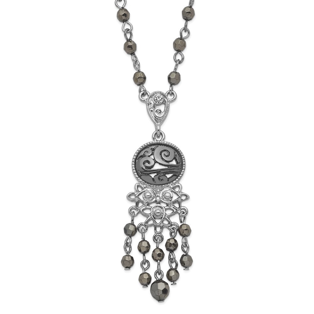 Mode 1928 Schmuck Silberfarben und Schwarz-beschichtet Filigran Klar Hematite Facettiert Acrylic Perlen 16 Zoll Halskette mit 3 Verlängerung
