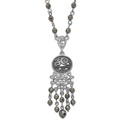 Mode 1928 Schmuck Silberfarben und Schwarz-beschichtet Filigran Klar Hematite Facettiert Acrylic Perlen 16 Zoll Halskette mit 3 Verlängerung