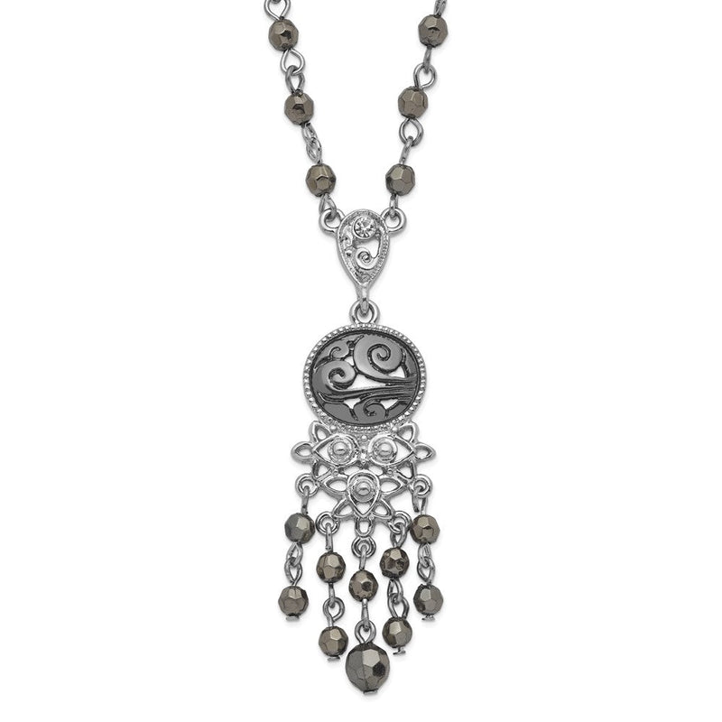 Mode 1928 Schmuck Silberfarben und Schwarz-beschichtet Filigran Klar Hematite Facettiert Acrylic Perlen 16 Zoll Halskette mit 3 Verlängerung