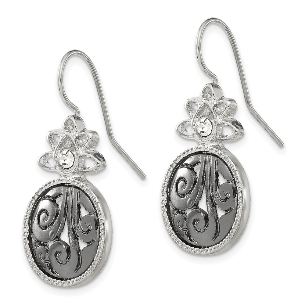 Mode 1928 Schmuck Silberfarben und Schwarz-beschichtet Filigran Klar Kristall Ohrhänger