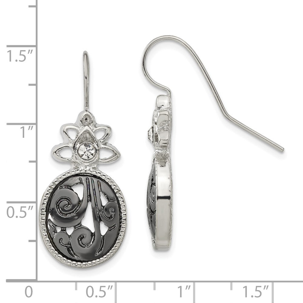 Mode 1928 Schmuck Silberfarben und Schwarz-beschichtet Filigran Klar Kristall Ohrhänger