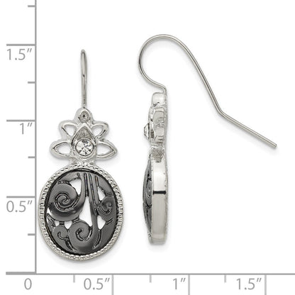 Mode 1928 Schmuck Silberfarben und Schwarz-beschichtet Filigran Klar Kristall Ohrhänger