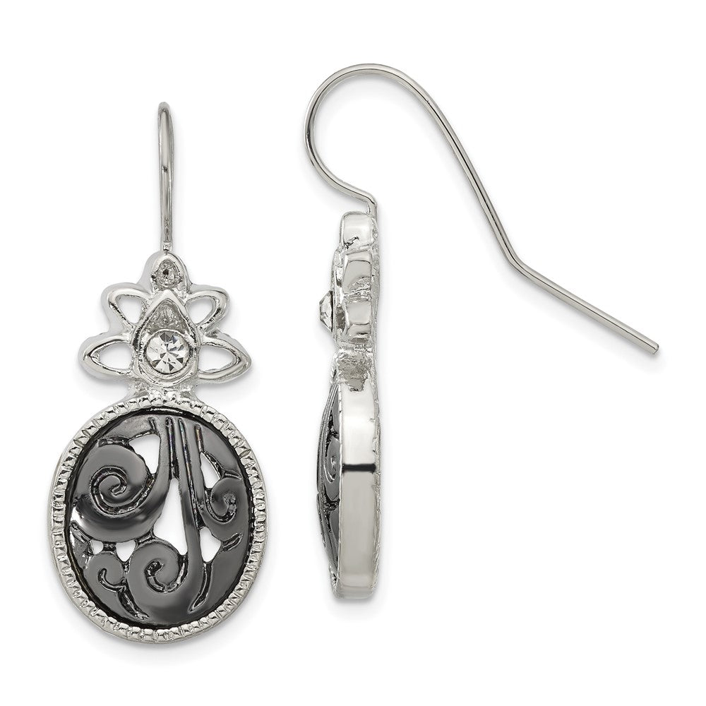 Mode 1928 Schmuck Silberfarben und Schwarz-beschichtet Filigran Klar Kristall Ohrhänger