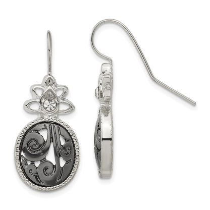 Mode 1928 Schmuck Silberfarben und Schwarz-beschichtet Filigran Klar Kristall Ohrhänger