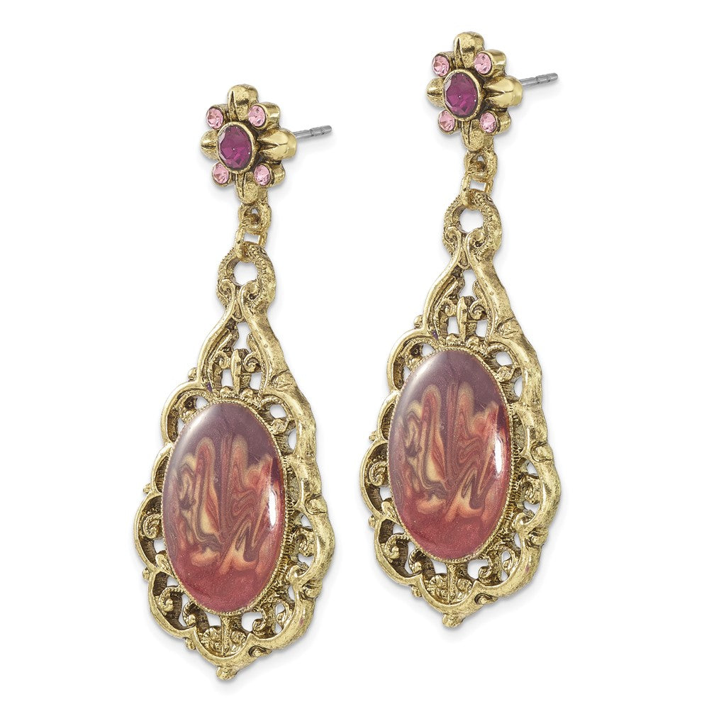 Mode 1928 Schmuck Messingfarben Filigran Rahmen Lila Kristall Oval Emaille Tropfen Hängend Ohrstecker