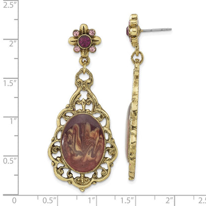 Mode 1928 Schmuck Messingfarben Filigran Rahmen Lila Kristall Oval Emaille Tropfen Hängend Ohrstecker