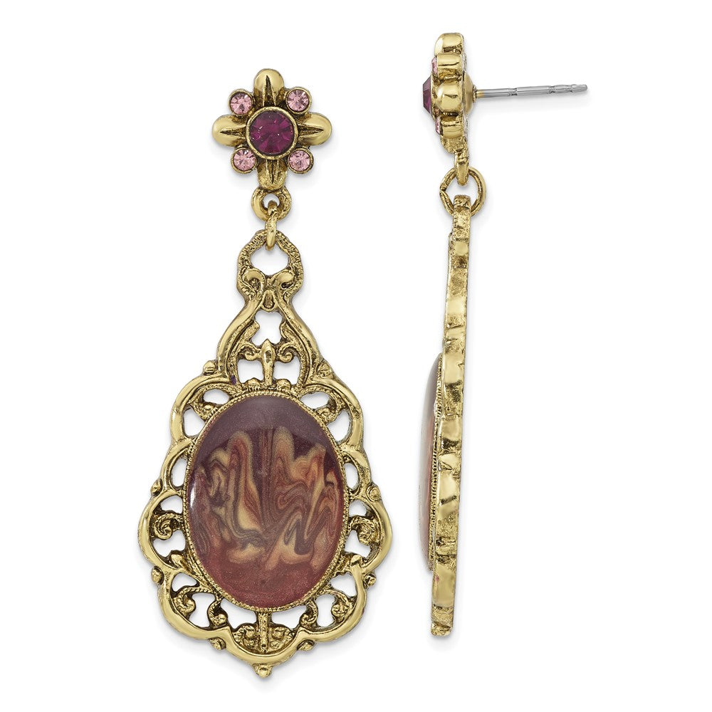 Mode 1928 Schmuck Messingfarben Filigran Rahmen Lila Kristall Oval Emaille Tropfen Hängend Ohrstecker