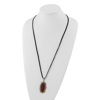 Mode 1928 Schmuck Messingfarben Ornate Rahmen Lila Emaille Oval 30 Zoll Faux Suede Kordel Halskette