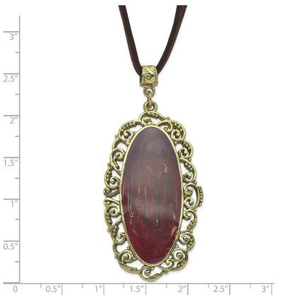 Mode 1928 Schmuck Messingfarben Ornate Rahmen Lila Emaille Oval 30 Zoll Faux Suede Kordel Halskette