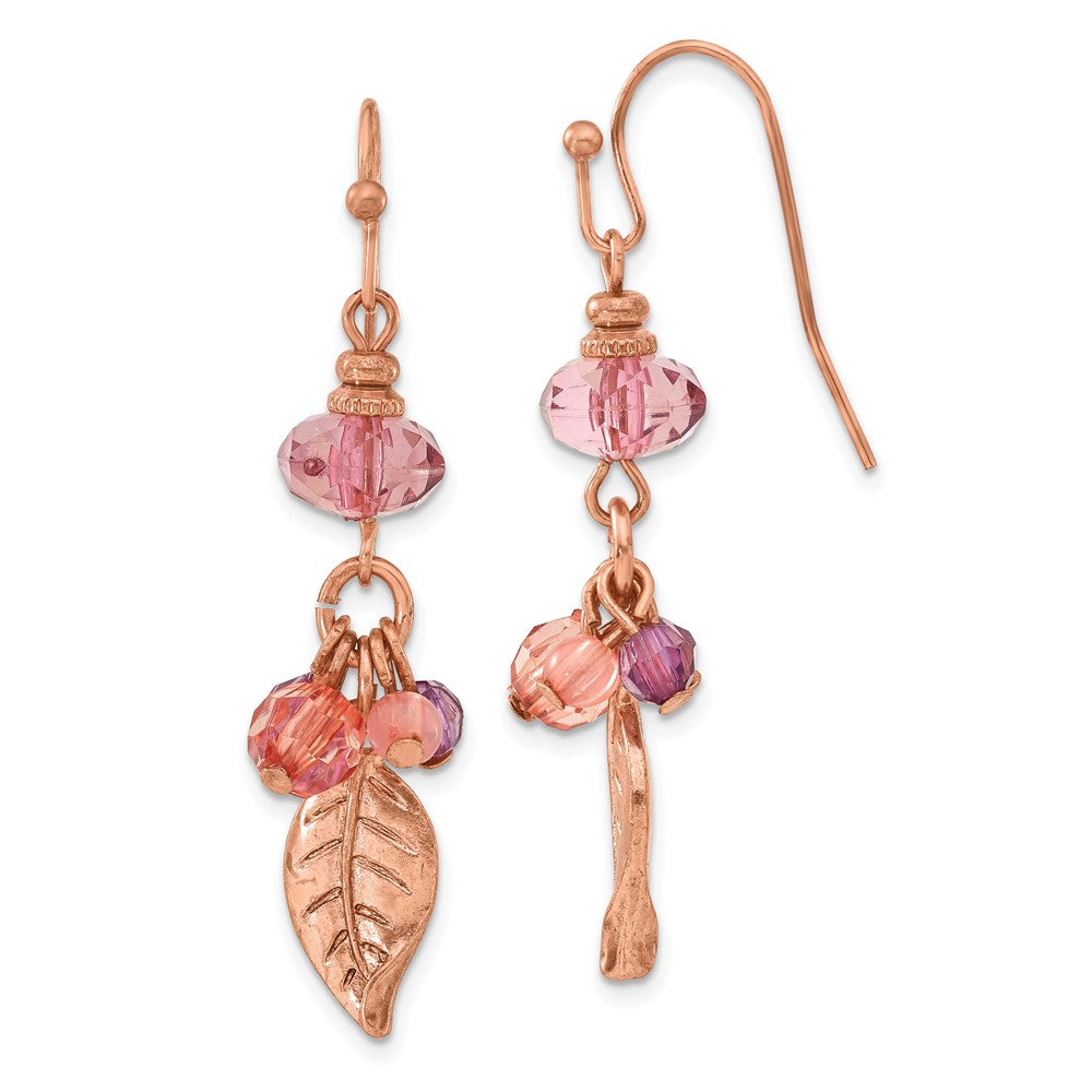 Mode 1928 Schmuck Roséfarben Blatt Rosa und Lila Facettiert Acrylic Perlen Ohrhänger