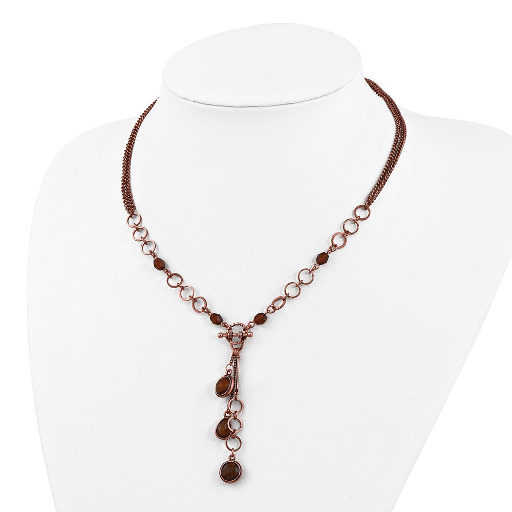Mode 1928 Schmuck Copper-tone Braun Facettiert Acrylic Perlen 16 Zoll Y Halskette mit 3 Verlängerung