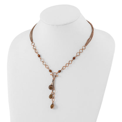 Mode 1928 Schmuck Copper-tone Braun Facettiert Acrylic Perlen 16 Zoll Y Halskette mit 3 Verlängerung