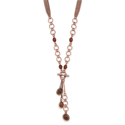 Mode 1928 Schmuck Copper-tone Braun Facettiert Acrylic Perlen 16 Zoll Y Halskette mit 3 Verlängerung