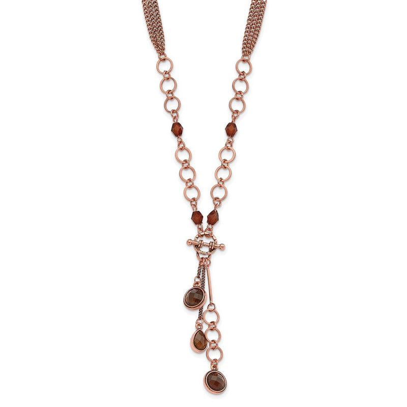 Mode 1928 Schmuck Copper-tone Braun Facettiert Acrylic Perlen 16 Zoll Y Halskette mit 3 Verlängerung