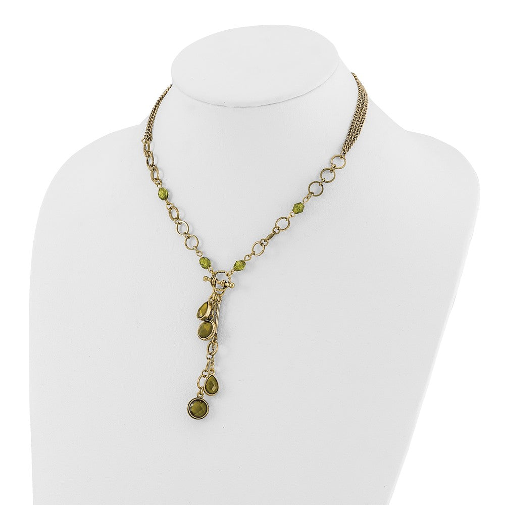 Mode 1928 Schmuck Messingfarben Grün Facettiert Kristall Perlen 16 Zoll Y Halskette mit 3 Verlängerung