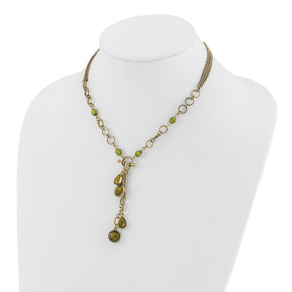 Mode 1928 Schmuck Messingfarben Grün Facettiert Kristall Perlen 16 Zoll Y Halskette mit 3 Verlängerung
