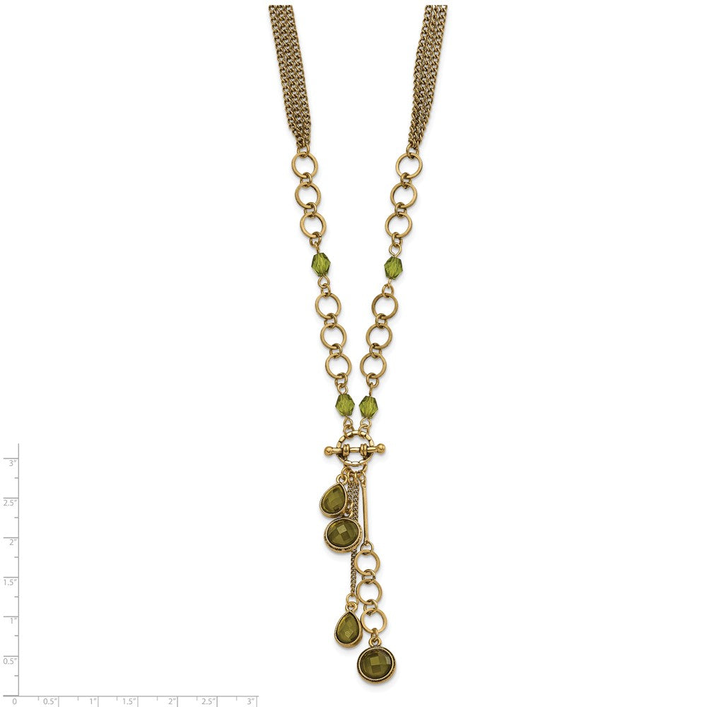 Mode 1928 Schmuck Messingfarben Grün Facettiert Kristall Perlen 16 Zoll Y Halskette mit 3 Verlängerung