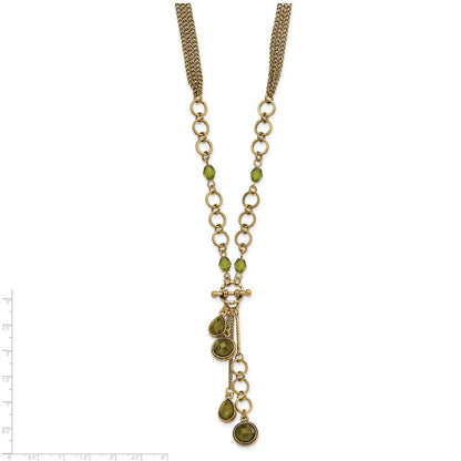 Mode 1928 Schmuck Messingfarben Grün Facettiert Kristall Perlen 16 Zoll Y Halskette mit 3 Verlängerung