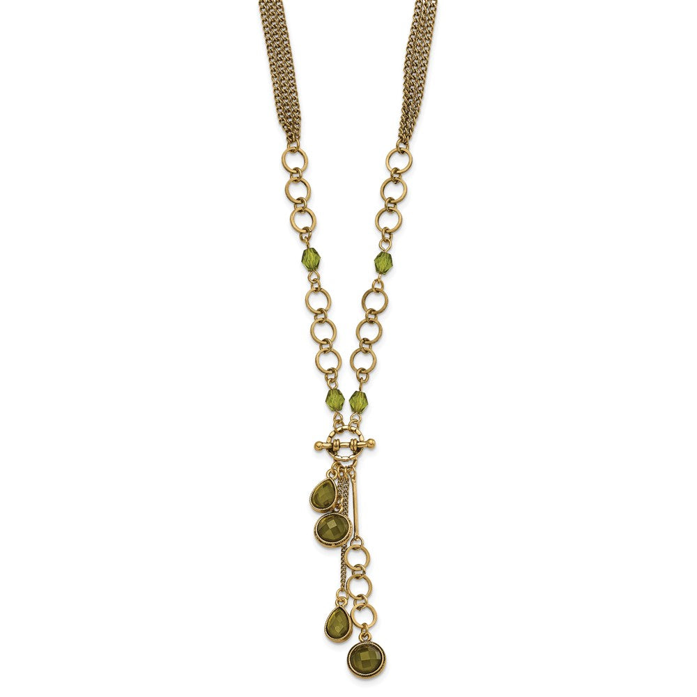 Mode 1928 Schmuck Messingfarben Grün Facettiert Kristall Perlen 16 Zoll Y Halskette mit 3 Verlängerung