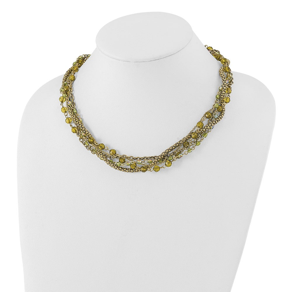 Mode 1928 Schmuck Messingfarben Five Strang Facettiert Grün Acrylic Perlen Verstellbar 16 Zoll Gedreht Halskette mit 3 Verlängerung