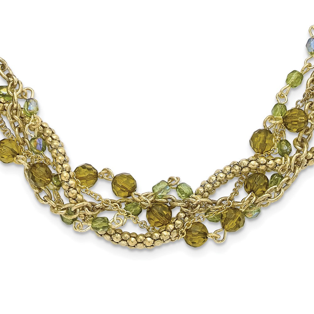 Mode 1928 Schmuck Messingfarben Five Strang Facettiert Grün Acrylic Perlen Verstellbar 16 Zoll Gedreht Halskette mit 3 Verlängerung
