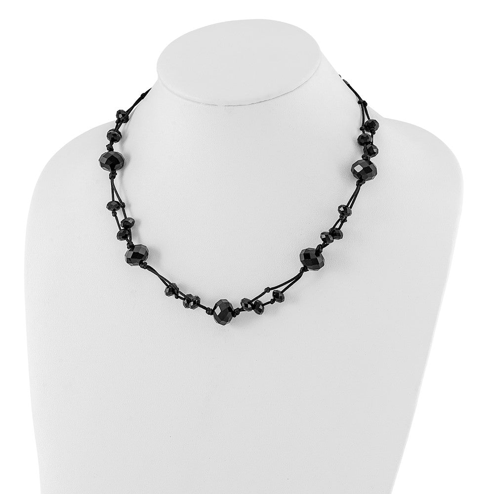 Mode 1928 Schmuck Jet Schwarz Facettiert Acrylic Perlen Adjustabel 16 Zoll Geknotet Satiniert Kordel Halskette mit 3 Verlängerung