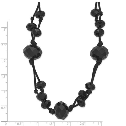 Mode 1928 Schmuck Jet Schwarz Facettiert Acrylic Perlen Adjustabel 16 Zoll Geknotet Satiniert Kordel Halskette mit 3 Verlängerung