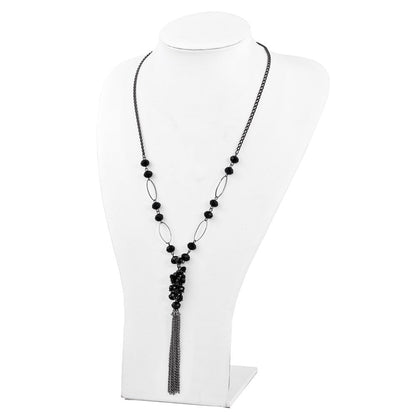 Mode 1928 Schmuck Schwarz-beschichtet Glieder Jet Schwarz Facettiert Acrylic Gekugelt Cluster 28 Zoll Tassel Halskette