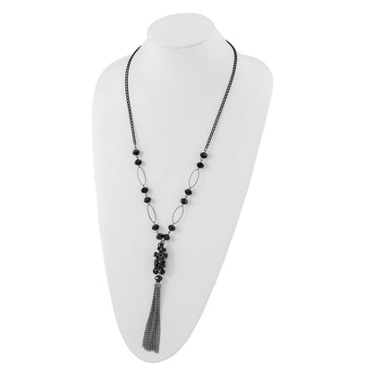 Mode 1928 Schmuck Schwarz-beschichtet Glieder Jet Schwarz Facettiert Acrylic Gekugelt Cluster 28 Zoll Tassel Halskette