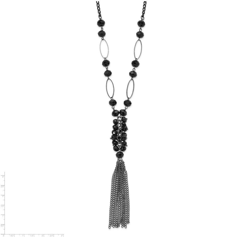 Mode 1928 Schmuck Schwarz-beschichtet Glieder Jet Schwarz Facettiert Acrylic Gekugelt Cluster 28 Zoll Tassel Halskette