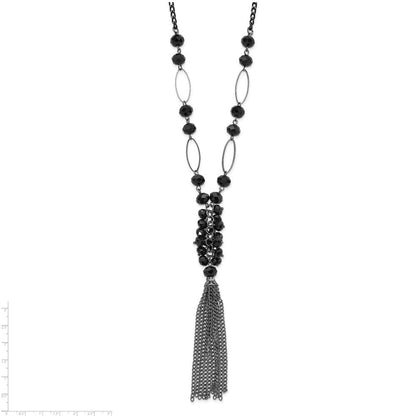 Mode 1928 Schmuck Schwarz-beschichtet Glieder Jet Schwarz Facettiert Acrylic Gekugelt Cluster 28 Zoll Tassel Halskette
