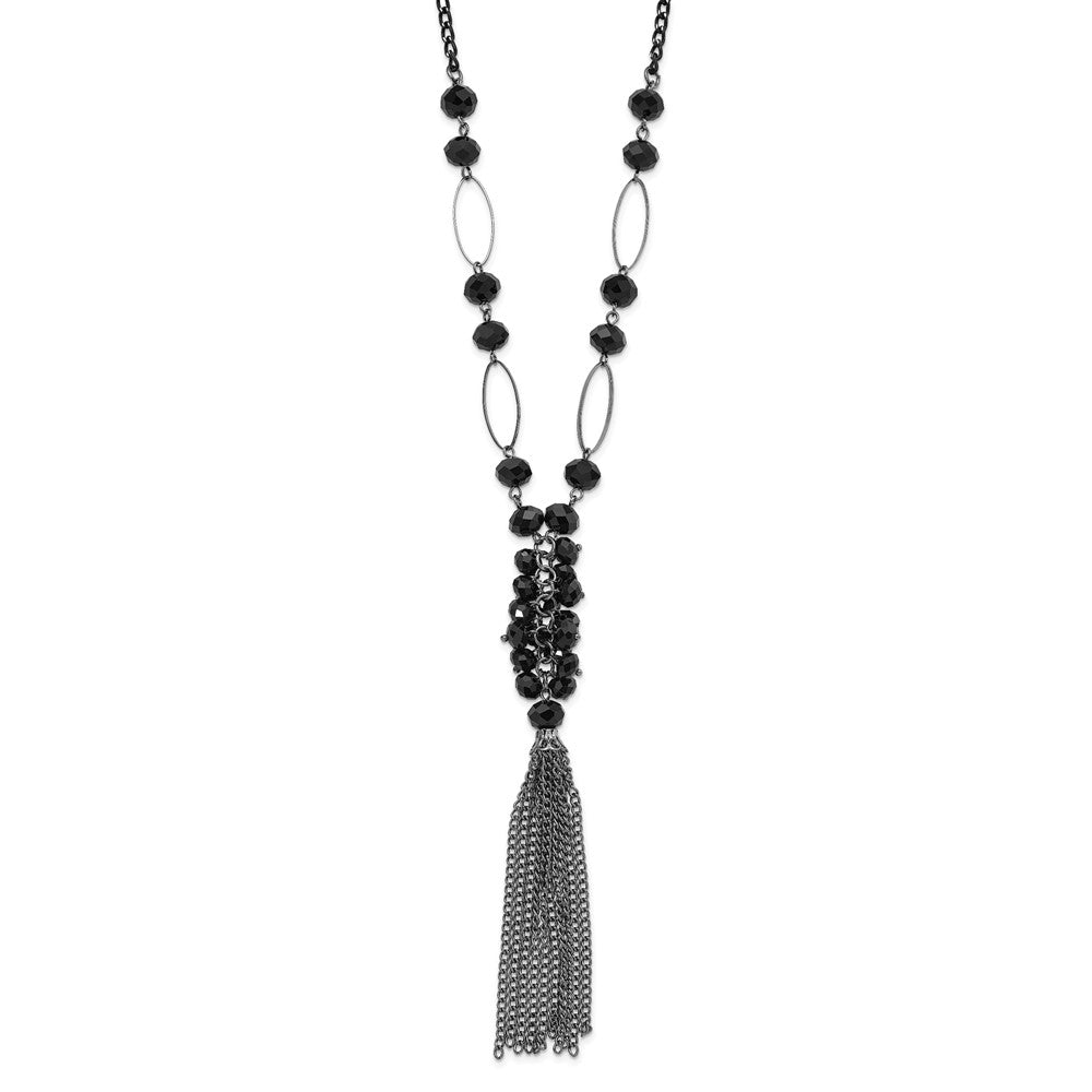 Mode 1928 Schmuck Schwarz-beschichtet Glieder Jet Schwarz Facettiert Acrylic Gekugelt Cluster 28 Zoll Tassel Halskette