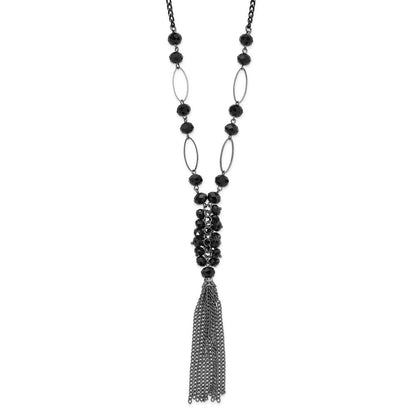 Mode 1928 Schmuck Schwarz-beschichtet Glieder Jet Schwarz Facettiert Acrylic Gekugelt Cluster 28 Zoll Tassel Halskette