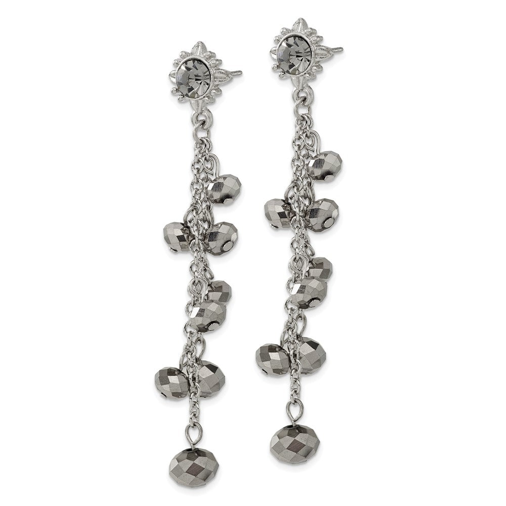 Mode 1928 Schmuck Silberfarben Hematite Glas Stein und Facettiert Perlen Cluster Lang Hängend Ohrstecker