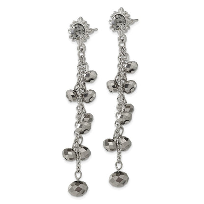 Mode 1928 Schmuck Silberfarben Hematite Glas Stein und Facettiert Perlen Cluster Lang Hängend Ohrstecker