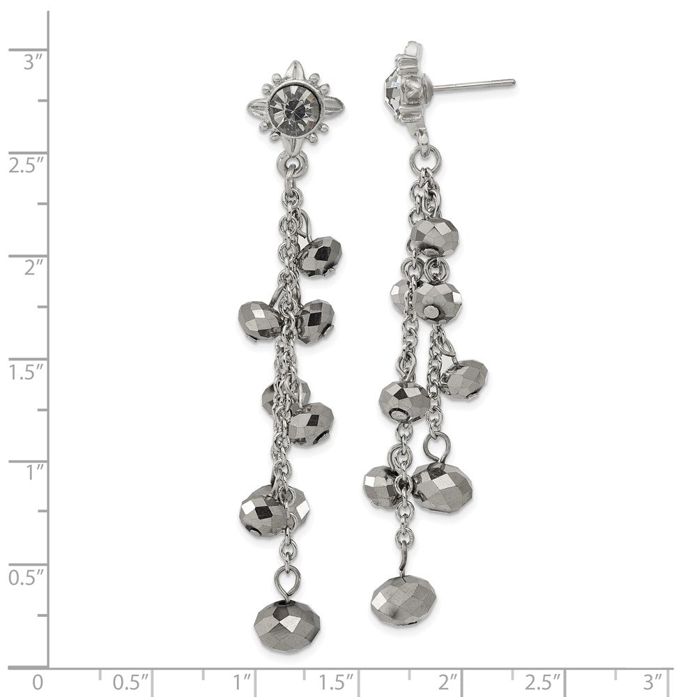 Mode 1928 Schmuck Silberfarben Hematite Glas Stein und Facettiert Perlen Cluster Lang Hängend Ohrstecker