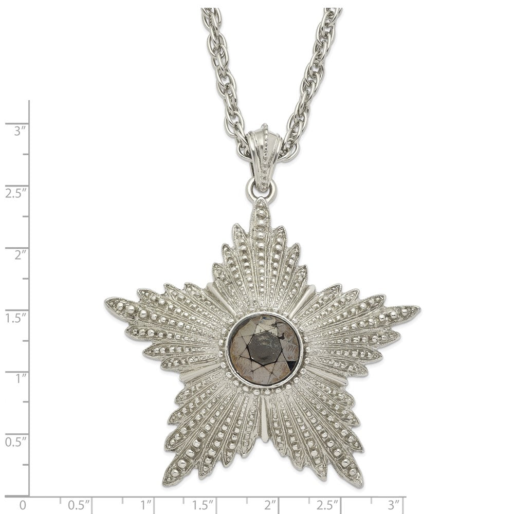 Mode 1928 Schmuck Groß Silberfarben Strukturiert Hematite Epoxid Facettiert Stein Mittig Stern 32 Zoll Halskette