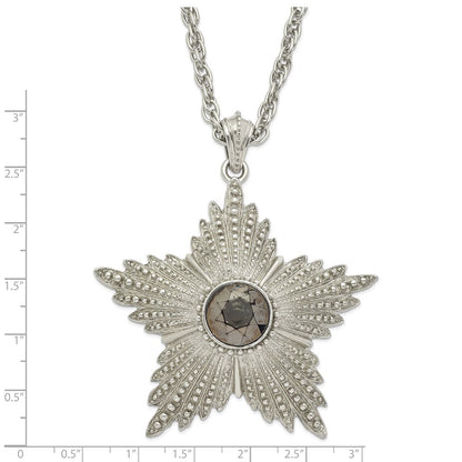 Mode 1928 Schmuck Groß Silberfarben Strukturiert Hematite Epoxid Facettiert Stein Mittig Stern 32 Zoll Halskette