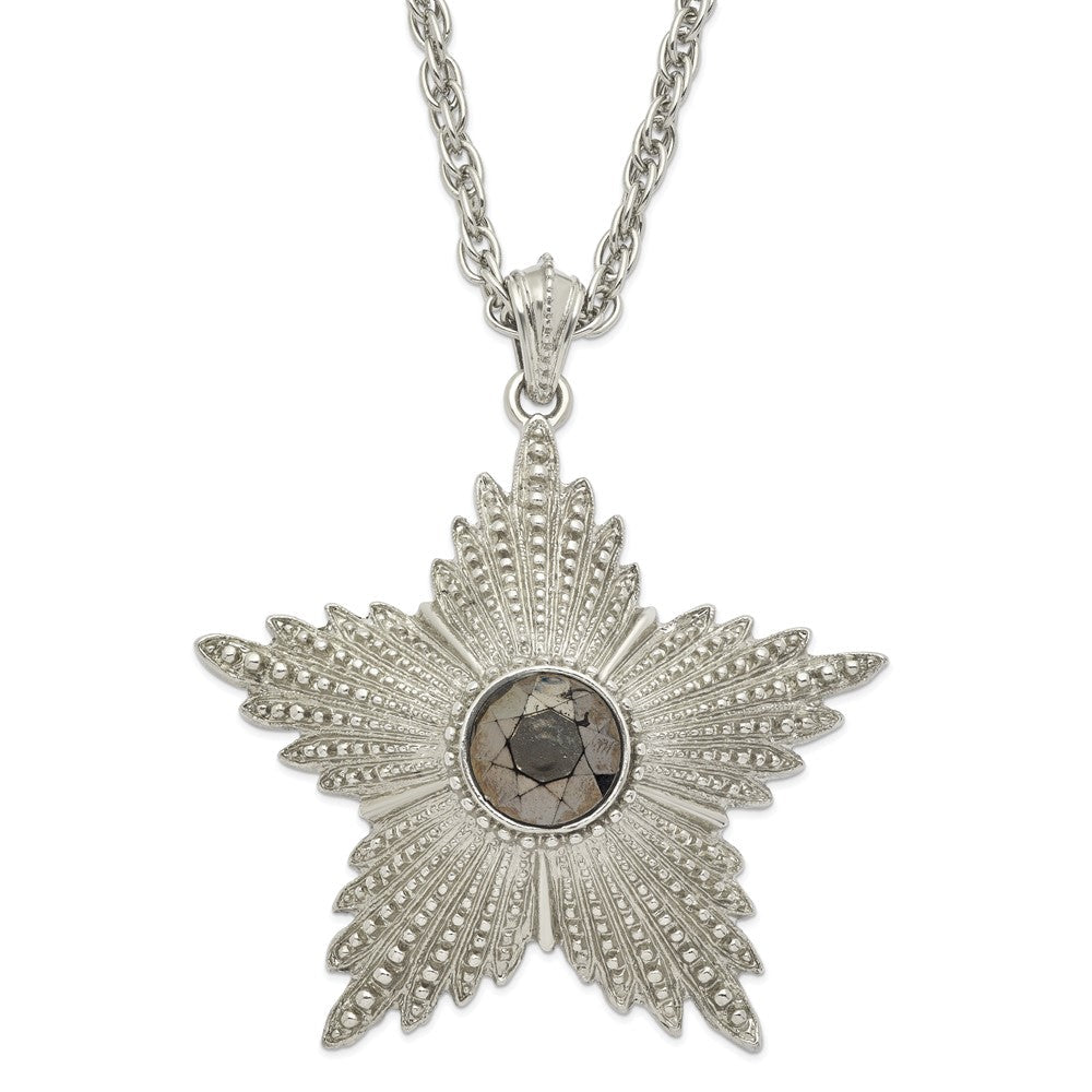 Mode 1928 Schmuck Groß Silberfarben Strukturiert Hematite Epoxid Facettiert Stein Mittig Stern 32 Zoll Halskette
