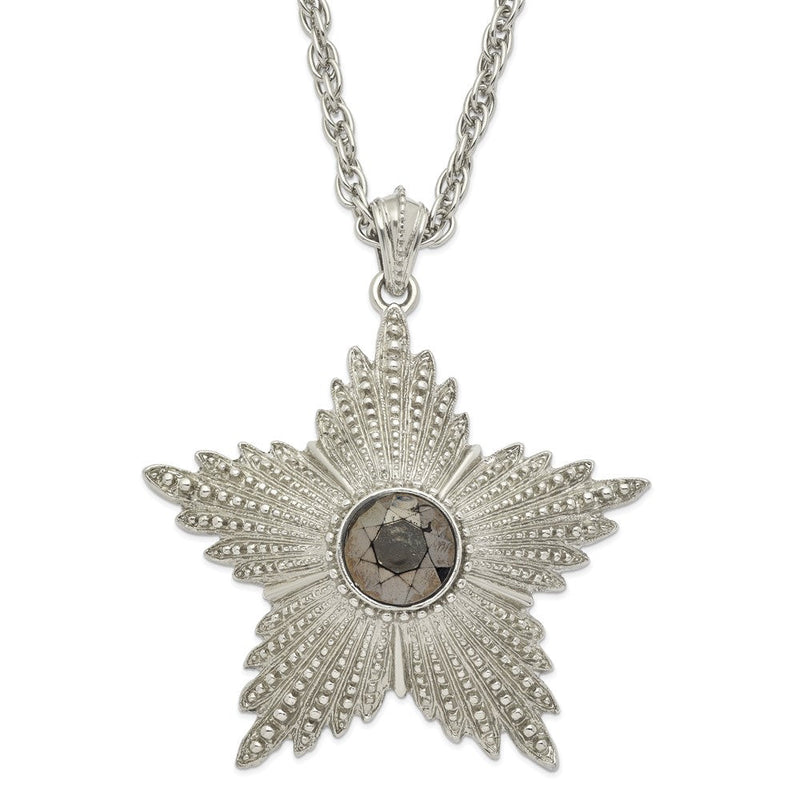 Mode 1928 Schmuck Groß Silberfarben Strukturiert Hematite Epoxid Facettiert Stein Mittig Stern 32 Zoll Halskette