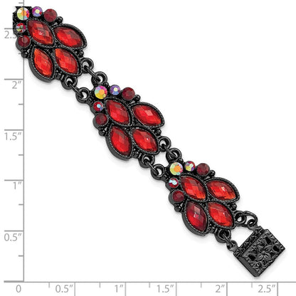 Mode 1928 Schmuck Schwarz-beschichtet Facettiert Rot und Aurora Borealis Glas Steine 7.25 Zoll Armband